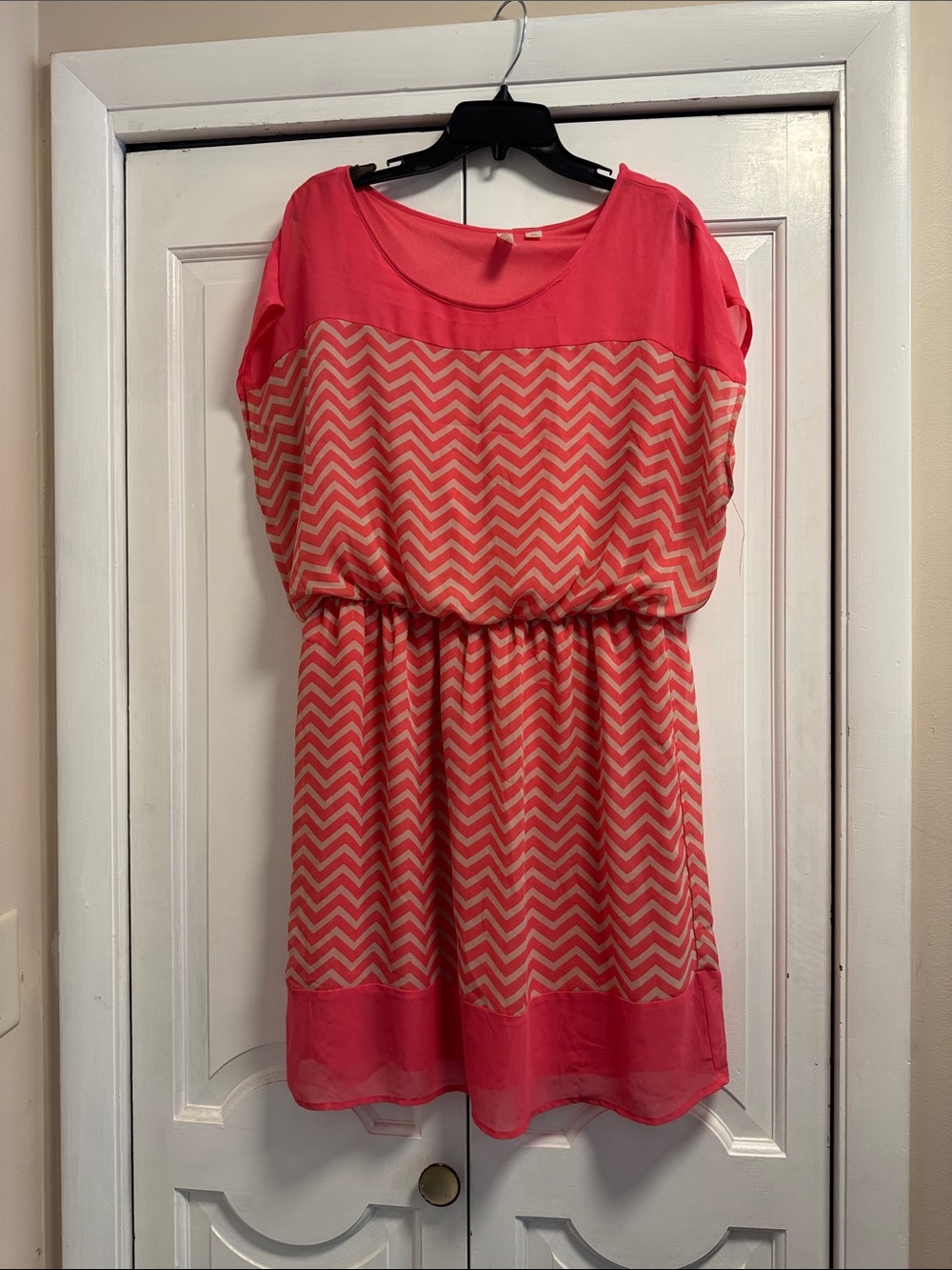 Tacera Coral Chevron Blouson Mini Dress